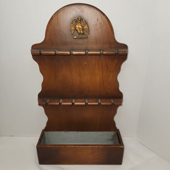 Vintage Wooden Wall-Mounted Souvenir Collector 12 Spoon Rack with Metal Tray - Picture 2 of 7